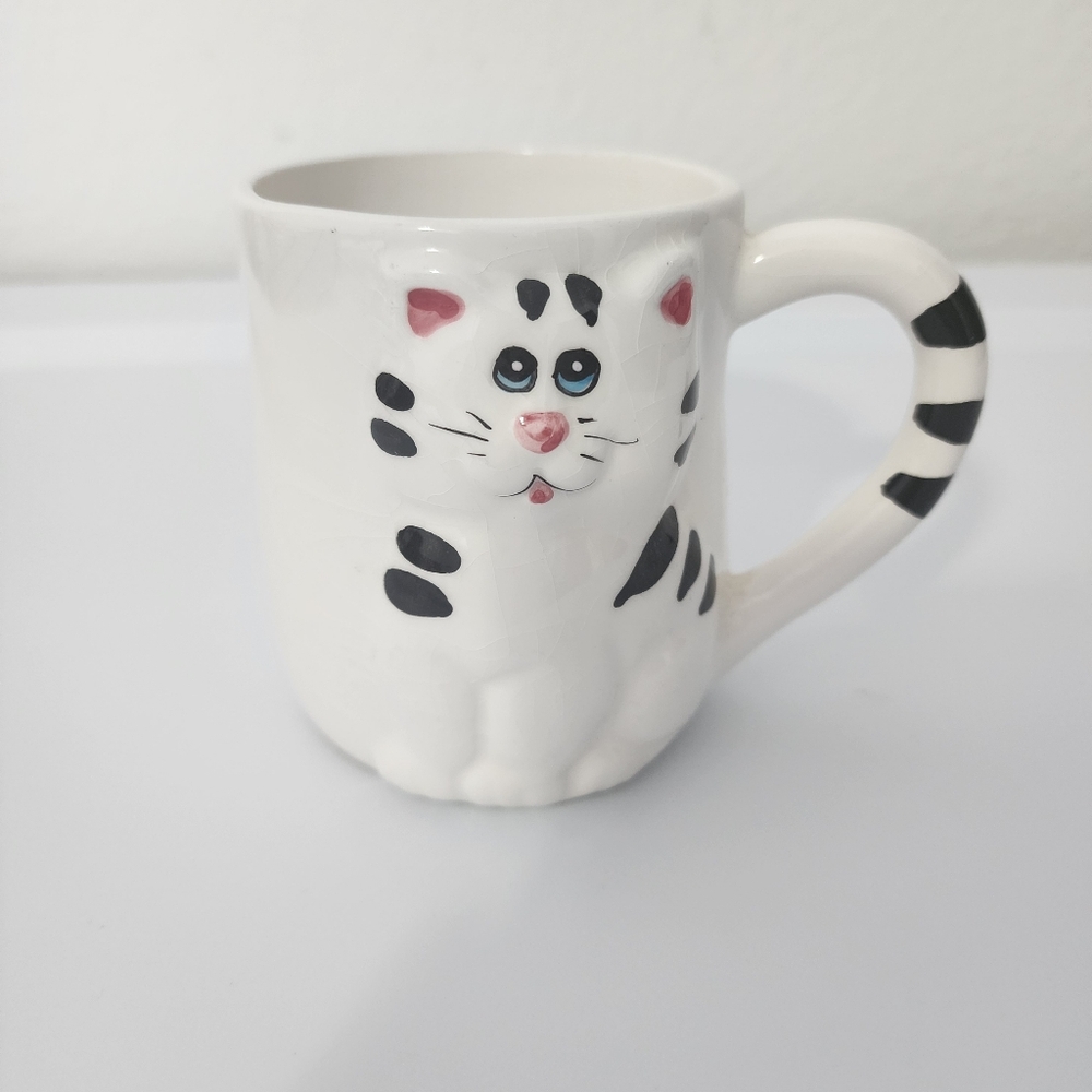 Vintage 1985 Lefton Hand Painted Ceramic Kitty Cat Coffee Tea Mug Cup